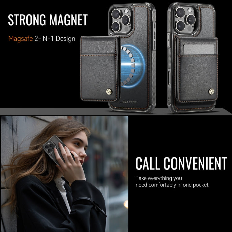 For iPhone 16 Pro JEEHOOD J06 British Style RFID MagSafe Card Bag PU Phone Case(Black) by JEEHOOD