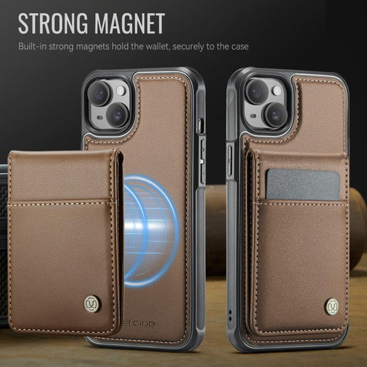 For iPhone 14 Plus JEEHOOD J06 British Style RFID MagSafe Card Bag PU Phone Case(Brown) - iPhone 14 Plus Cases by JEEHOOD | Online Shopping UK | buy2fix