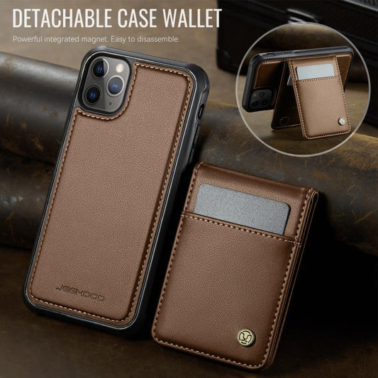 For iPhone 11 Pro Max JEEHOOD J06 British Style RFID MagSafe Card Bag PU Phone Case(Brown) - iPhone 11 Pro Max Cases by JEEHOOD | Online Shopping UK | buy2fix