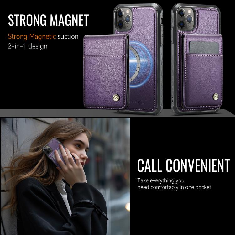 For iPhone 11 Pro JEEHOOD J06 British Style RFID MagSafe Card Bag PU Phone Case(Purple) - iPhone 11 Pro Cases by JEEHOOD | Online Shopping UK | buy2fix