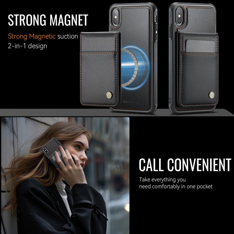 For iPhone X / XS JEEHOOD J06 British Style RFID MagSafe Card Bag PU Phone Case(Black) - More iPhone Cases by JEEHOOD | Online Shopping UK | buy2fix