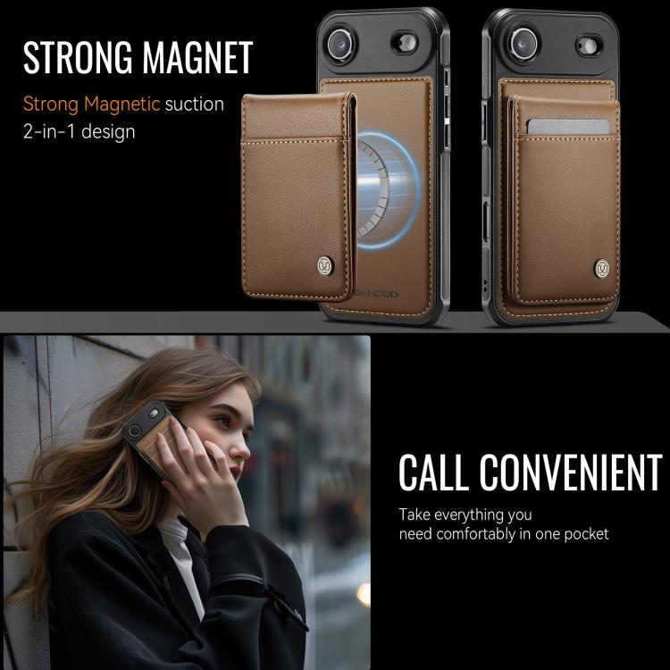 For iPhone Air JEEHOOD J06 British Style RFID MagSafe Card Bag PU Phone Case(Brown) - iPhone Air Cases by JEEHOOD | Online Shopping UK | buy2fix