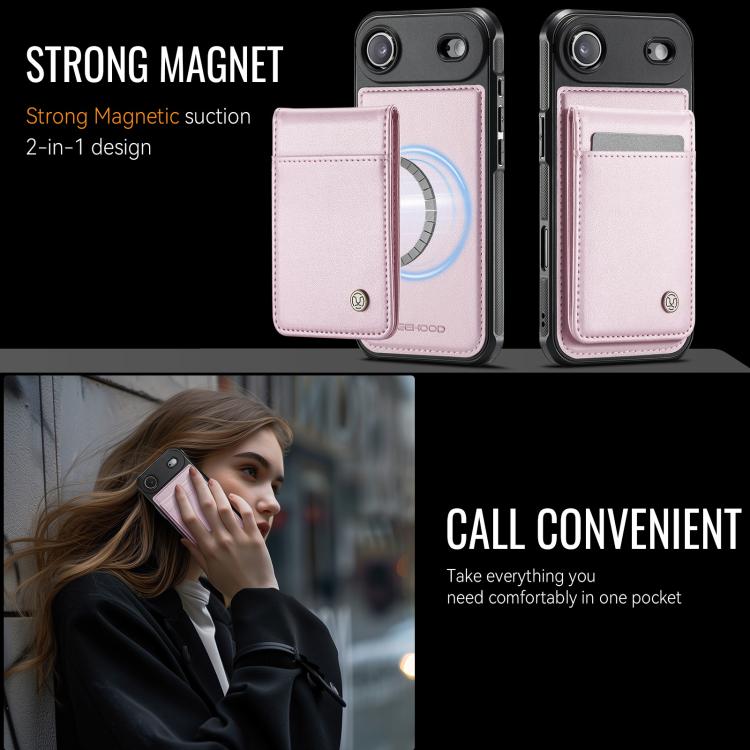 For iPhone Air JEEHOOD J06 British Style RFID MagSafe Card Bag PU Phone Case(Pink) - iPhone Air Cases by JEEHOOD | Online Shopping UK | buy2fix
