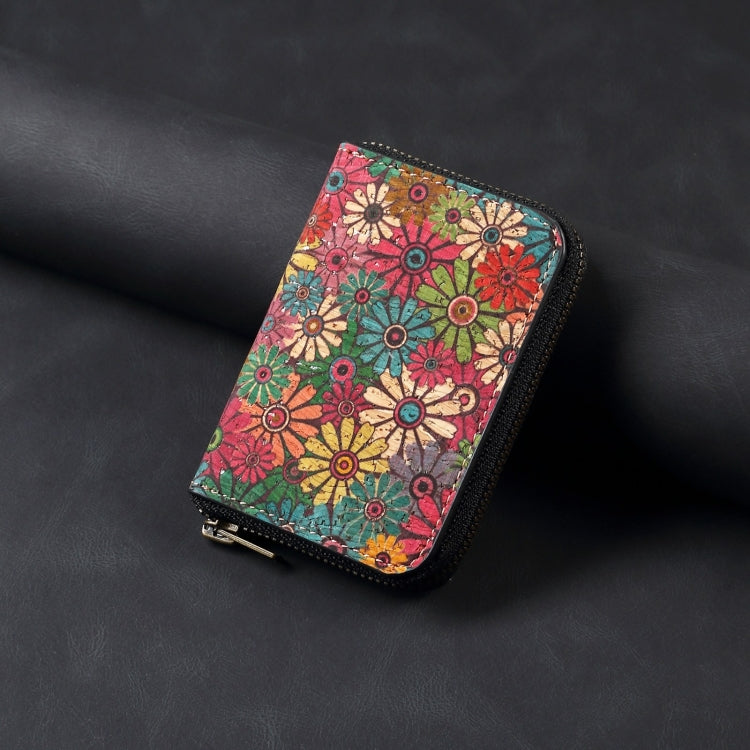 Denior V16 Flower MagSafe RFID Zipper Wallet Card Bag Case(Green) - Adhesive Card Holders by Denior | Online Shopping UK | buy2fix