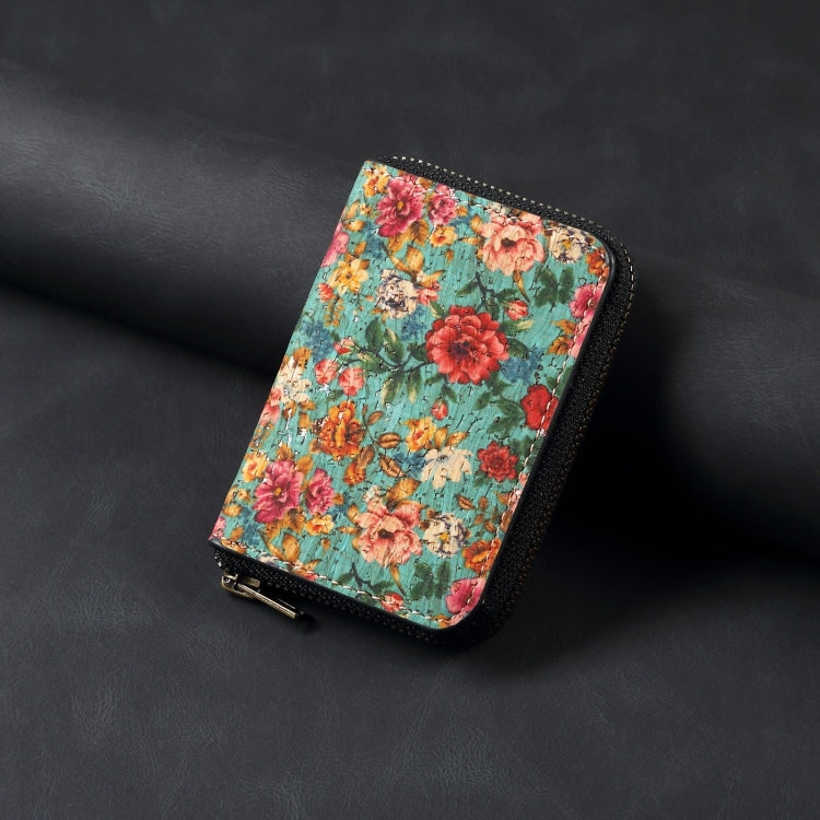 Denior V16 Flower MagSafe RFID Zipper Wallet Card Bag Case(Blue) - Adhesive Card Holders by Denior | Online Shopping UK | buy2fix
