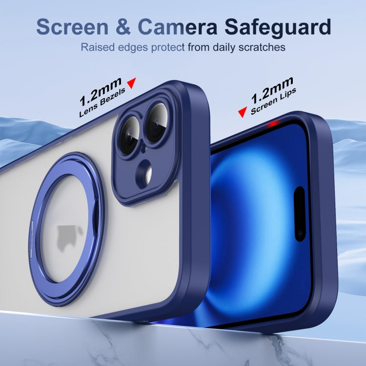 For iPhone 16 Translucent Frosted MagSafe Rotating Holder Phone Case with AI Button(Blue) - iPhone 16 Cases by buy2fix | Online Shopping UK | buy2fix