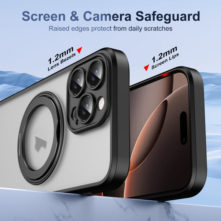 For iPhone 16 Pro Translucent Frosted MagSafe Rotating Holder Phone Case with AI Button(Black) - iPhone 16 Pro Cases by buy2fix | Online Shopping UK | buy2fix