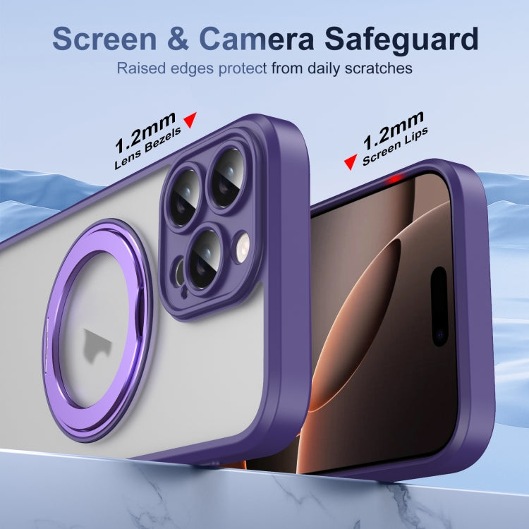 For iPhone 16 Pro Translucent Frosted MagSafe Rotating Holder Phone Case with AI Button(Purple) - iPhone 16 Pro Cases by buy2fix | Online Shopping UK | buy2fix