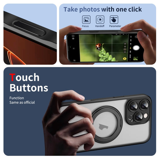 For iPhone 16 Pro Max Translucent Frosted MagSafe Rotating Holder Phone Case with AI Button(Black) - iPhone 16 Pro Cases by buy2fix | Online Shopping UK | buy2fix