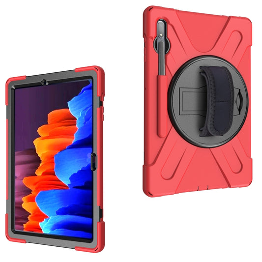 For Samsung Galaxy Tab S8+ / Tab S8 Plus / Tab S7 FE / Tab S7+ Shockproof Colorful Silicone + PC Protective Case with Holder & Shoulder Strap & Hand Strap(Red) by buy2fix
