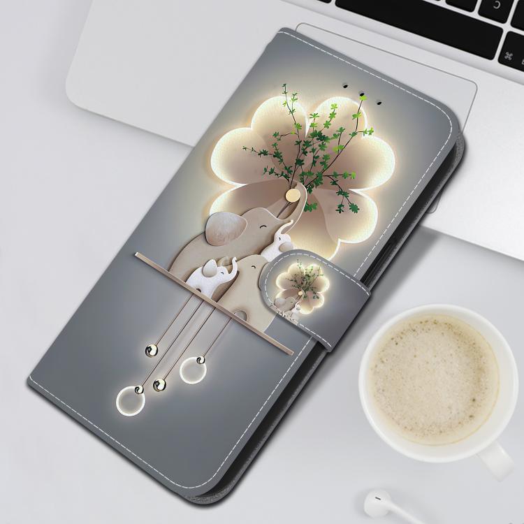 For iPhone 16e Crystal Texture Colored Drawing Leather Phone Case(Elephants) - iPhone 16e Cases by buy2fix | Online Shopping UK | buy2fix