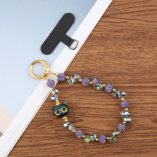 Cat Eye Bead Chain Anti-Lost Phone Short Lanyard(Purple) - Lanyards & Wrist Straps by buy2fix | Online Shopping UK | buy2fix