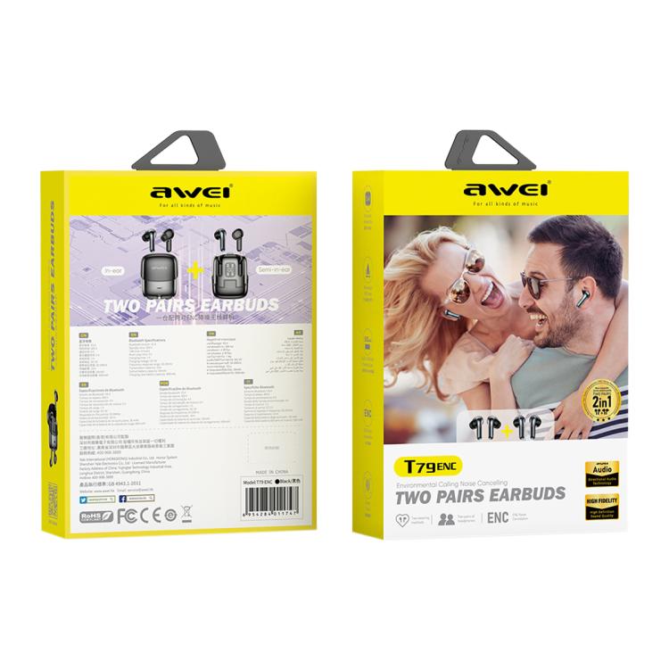 awei T79ENC 2 Pairs ENC Wireless BT 5.3 Earphones(Black) - TWS Earphone by awei | Online Shopping UK | buy2fix
