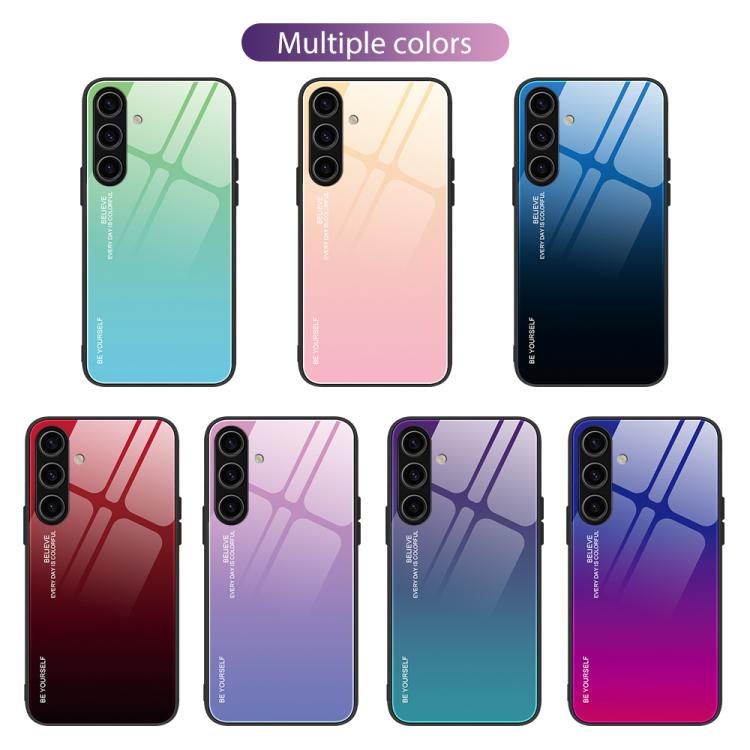 For Samsung Galaxy S25+ 5G Gradient Color Glass Phone Case(Blue Black) by buy2fix
