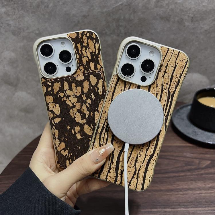 For iPhone 16 Plus Denior D24 Paint MagSafe Card Slot Phone Case(Yellow Wood Grain) by Denior