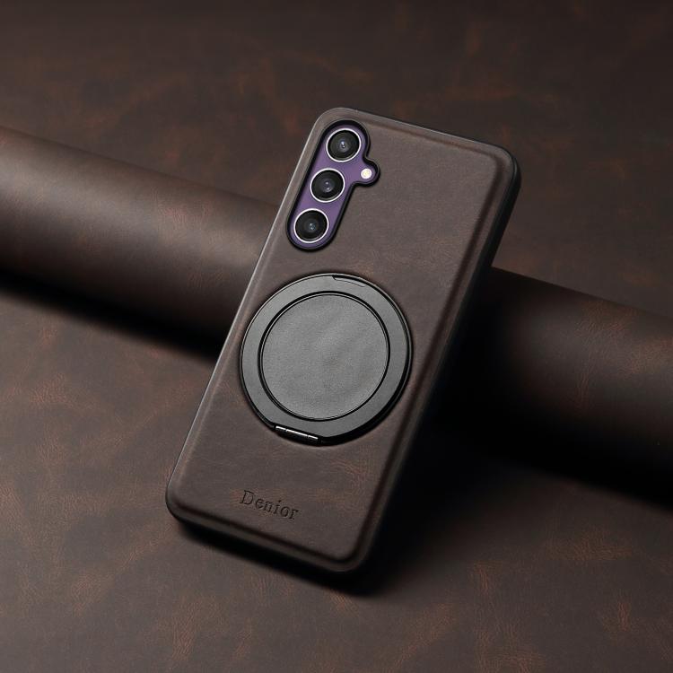 For Samsung Galaxy S24 5G Denior A14 Skin Feel Rotating Holder MagSafe Phone Case(Brown) - Galaxy S24 5G Cases by Denior | Online Shopping UK | buy2fix