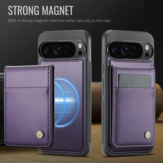 For Google Pixel 9 Pro XL JEEHOOD J06 British Style RFID MagSafe Card Bag PU Phone Case(Purple) by JEEHOOD