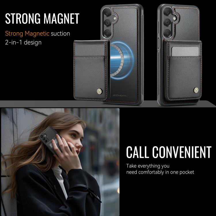 For Samsung Galaxy A15 JEEHOOD J06 British Style RFID MagSafe Card Bag PU Phone Case(Black) - Galaxy Phone Cases by JEEHOOD | Online Shopping UK | buy2fix