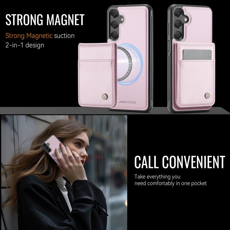 For Samsung Galaxy A16 5G JEEHOOD J06 British Style RFID MagSafe Card Bag PU Phone Case(Pink) - Galaxy Phone Cases by JEEHOOD | Online Shopping UK | buy2fix