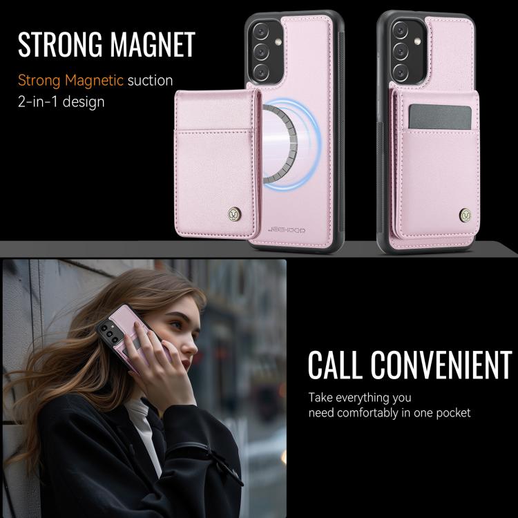 For Samsung Galaxy A34 5G JEEHOOD J06 British Style RFID MagSafe Card Bag PU Phone Case(Pink) - Galaxy Phone Cases by JEEHOOD | Online Shopping UK | buy2fix