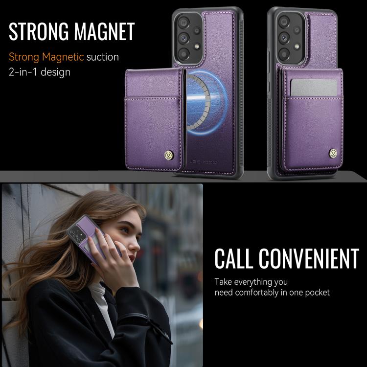 For Samsung Galaxy A53 5G JEEHOOD J06 British Style RFID MagSafe Card Bag PU Phone Case(Purple) - Galaxy Phone Cases by JEEHOOD | Online Shopping UK | buy2fix