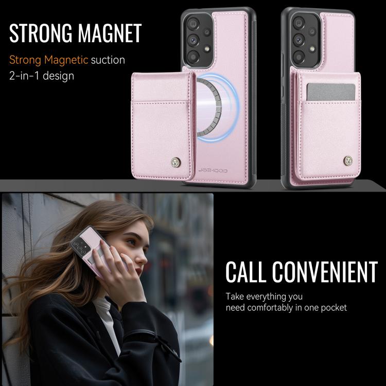For Samsung Galaxy A53 5G JEEHOOD J06 British Style RFID MagSafe Card Bag PU Phone Case(Pink) - Galaxy Phone Cases by JEEHOOD | Online Shopping UK | buy2fix