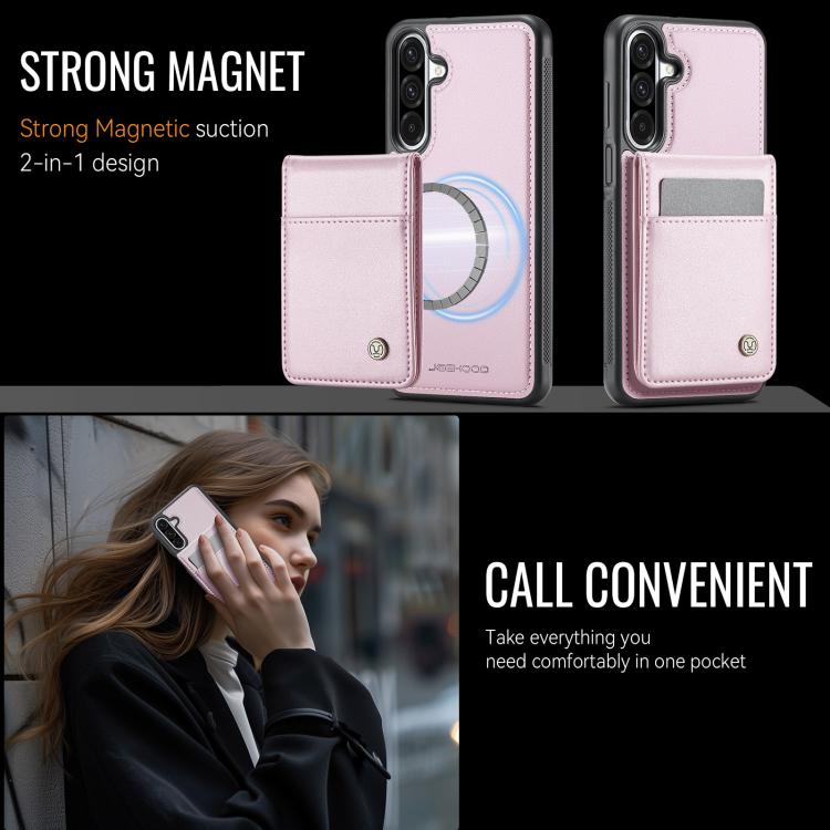 For Samsung Galaxy A26 5G JEEHOOD J06 British Style RFID MagSafe Card Bag PU Phone Case(Pink) - Galaxy Phone Cases by JEEHOOD | Online Shopping UK | buy2fix