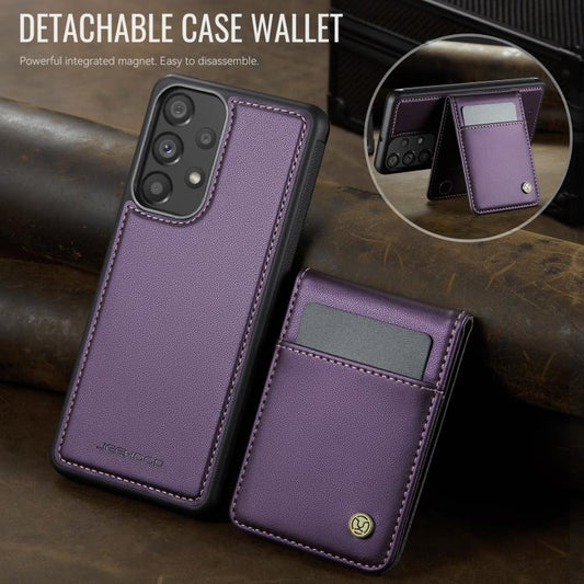 For Samsung Galaxy A33 5G JEEHOOD J06 British Style RFID MagSafe Card Bag PU Phone Case(Purple) - Galaxy Phone Cases by JEEHOOD | Online Shopping UK | buy2fix