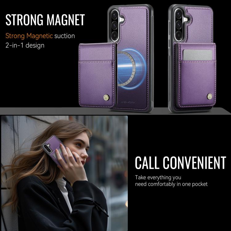 For Samsung Galaxy A36 JEEHOOD J06 British Style RFID MagSafe Card Bag PU Phone Case(Purple) - Galaxy Phone Cases by JEEHOOD | Online Shopping UK | buy2fix