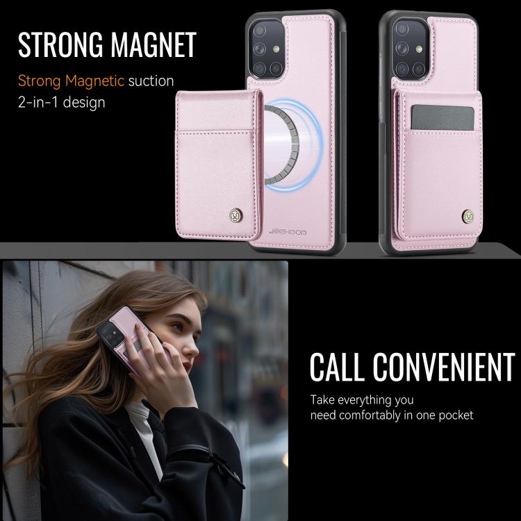 For Samsung Galaxy A51 4G JEEHOOD J06 British Style RFID MagSafe Card Bag PU Phone Case(Pink) - Galaxy Phone Cases by JEEHOOD | Online Shopping UK | buy2fix