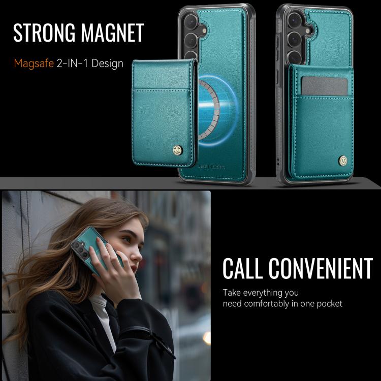 For Samsung Galaxy S25 5G JEEHOOD J06 British Style RFID MagSafe Card Bag PU Phone Case(Green) - Galaxy S25 5G Cases by JEEHOOD | Online Shopping UK | buy2fix