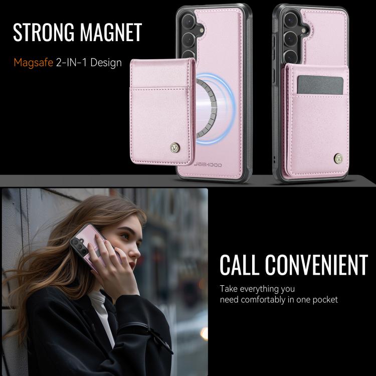 For Samsung Galaxy S25+ 5G JEEHOOD J06 British Style RFID MagSafe Card Bag PU Phone Case(Pink) - Galaxy S25+ 5G Cases by JEEHOOD | Online Shopping UK | buy2fix