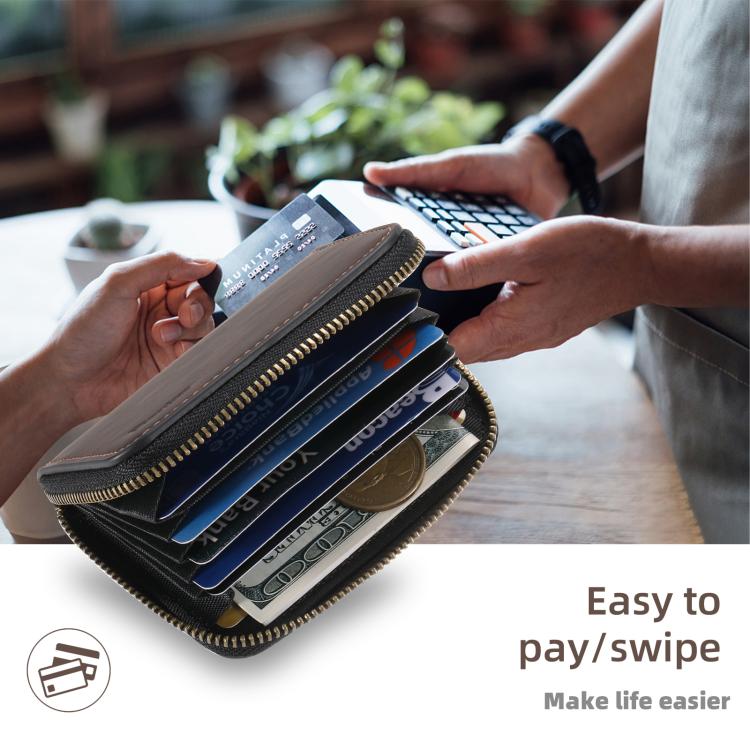 Denior V17 Skin Feel MagSafe RFID Zipper Wallet Card Bag Case(Brown) - Adhesive Card Holders by Denior | Online Shopping UK | buy2fix