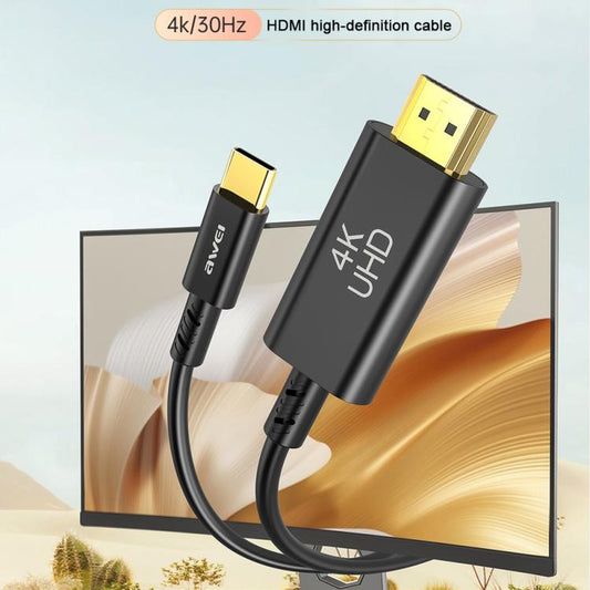 awei CL-212T USB-C / Type-C to HDMI 4K 30Hz HD Adapter Cable, Length:1.8m(Black) - Cable by awei | Online Shopping UK | buy2fix