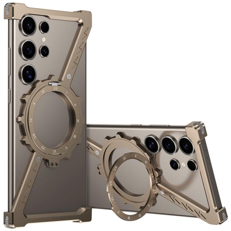 For Samsung Galaxy S23 Ultra 5G Z-shaped Frameless Metal 360 Holder MagSafe Phone Case(Desert Gold) - Galaxy S23 Ultra 5G Cases by buy2fix | Online Shopping UK | buy2fix