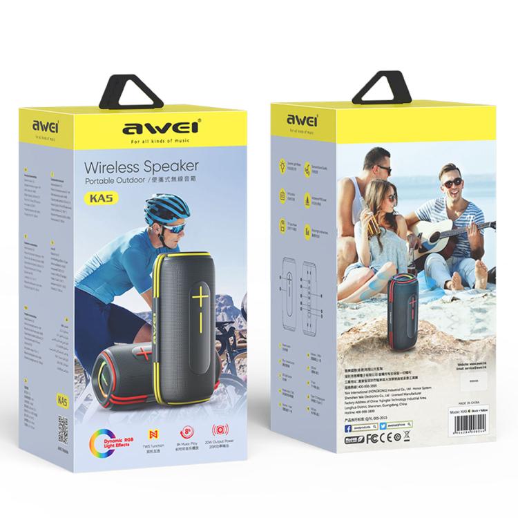 awei KA5 Portable Outdoor Colorful RGB Light Bluetooth Speaker(Black Yellow) - Desktop Speaker by awei | Online Shopping UK | buy2fix
