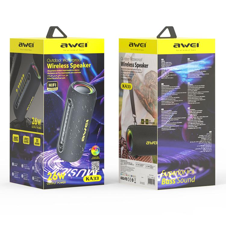 awei KA33 Portable Outdoor Waterproof Bluetooth Speaker Subwoofer(Black) - Desktop Speaker by awei | Online Shopping UK | buy2fix