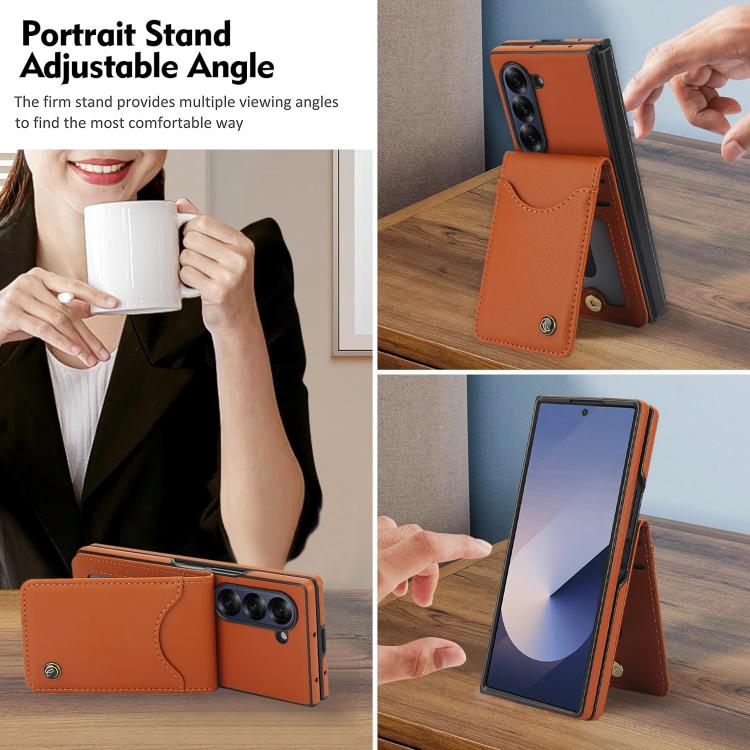 For Samsung Galaxy Z Fold6 AwQuer RFID Vertical Flip Card Bag Holder Leather Phone Case(Brown) - Galaxy Z Fold6 5G Cases by Awquer | Online Shopping UK | buy2fix