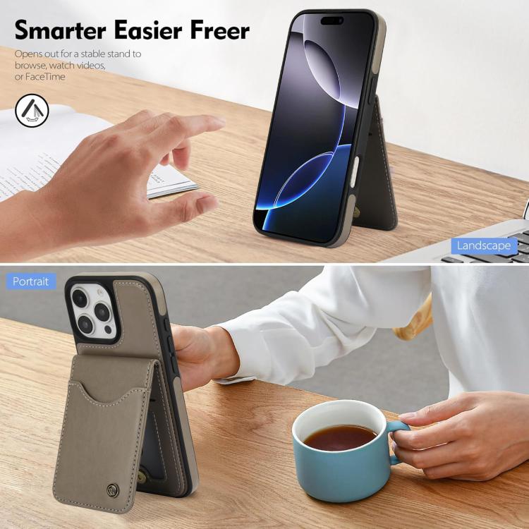 For iPhone 16 Pro Max AwQuer Vertical Flip Card Bag Holder Leather Phone Case(Grey) by Awquer