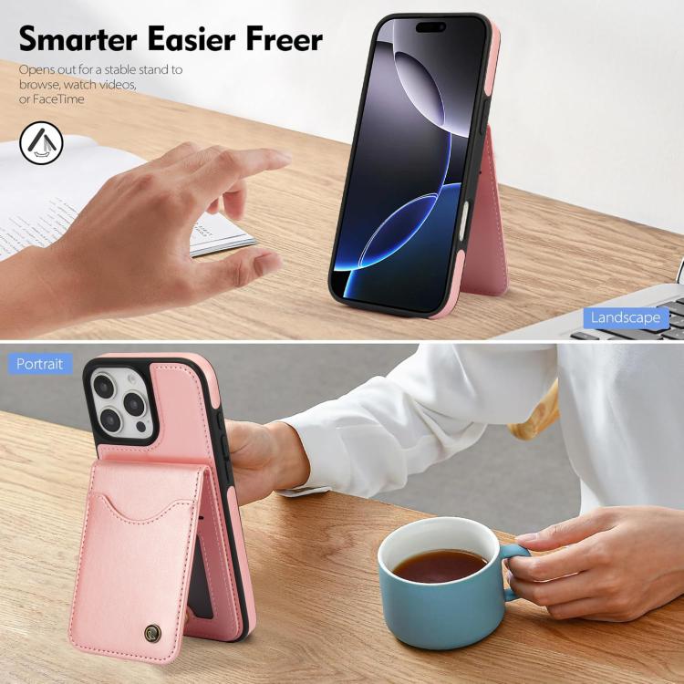 For iPhone 16 Pro Max AwQuer Vertical Flip Card Bag Holder Leather Phone Case(Rose Gold) by Awquer