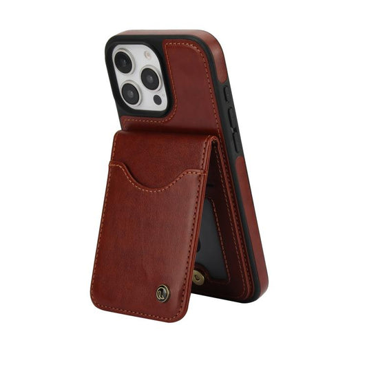 For iPhone 16 Pro Max AwQuer Vertical Flip Card Bag Holder Leather Phone Case(Brown) by Awquer