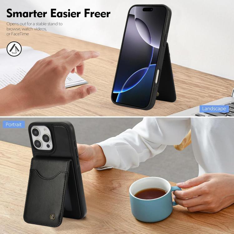 For iPhone 16 Pro AwQuer Vertical Flip Card Bag Holder Leather Phone Case(Black) by Awquer