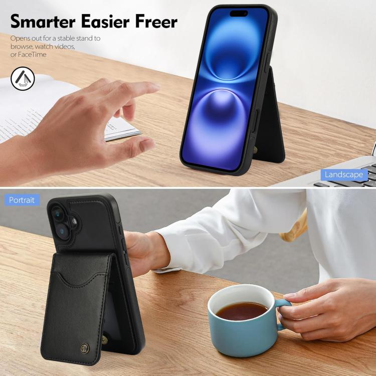 For iPhone 16 Plus AwQuer Vertical Flip Card Bag Holder Leather Phone Case(Black) by Awquer