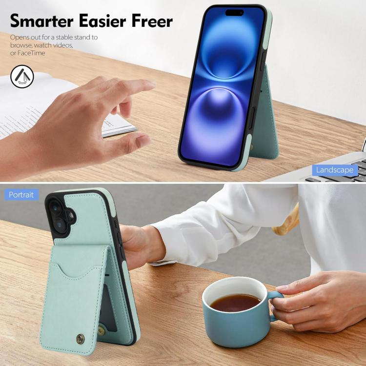 For iPhone 16 Plus AwQuer Vertical Flip Card Bag Holder Leather Phone Case(Green) by Awquer