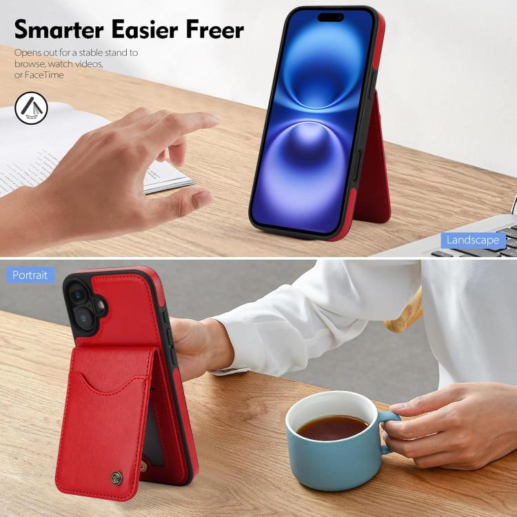 For iPhone 16 AwQuer Vertical Flip Card Bag Holder Leather Phone Case(Red) by Awquer
