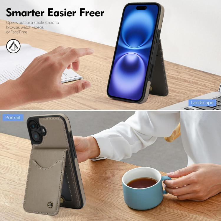 For iPhone 16 AwQuer Vertical Flip Card Bag Holder Leather Phone Case(Grey) by Awquer