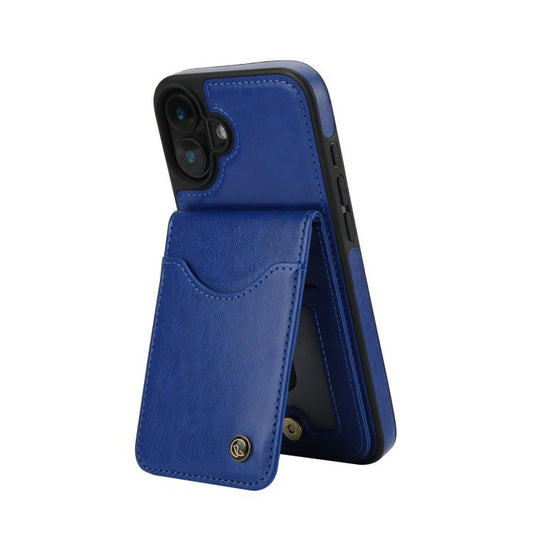 For iPhone 16 AwQuer Vertical Flip Card Bag Holder Leather Phone Case(Blue) by Awquer