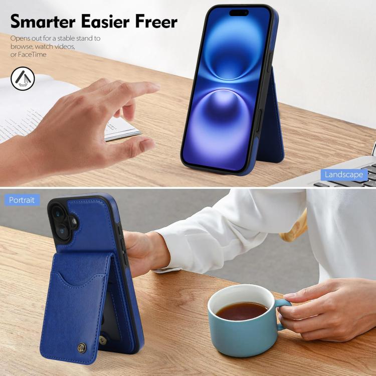 For iPhone 16 AwQuer Vertical Flip Card Bag Holder Leather Phone Case(Blue) by Awquer