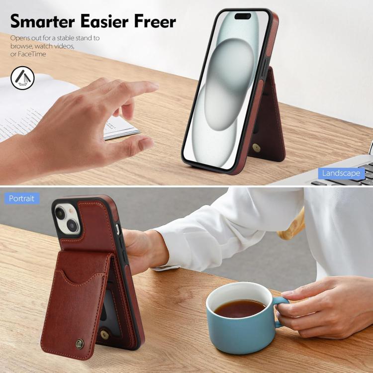 For iPhone 15 Plus AwQuer Vertical Flip Card Bag Holder Leather Phone Case(Brown) - iPhone 15 Plus Cases by Awquer | Online Shopping UK | buy2fix