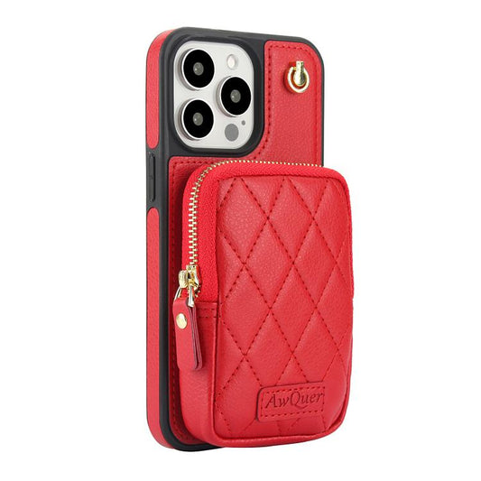 For iPhone 15 Pro AwQuer Crossbody Zipper Wallet Bag Litchi Leather Phone Case(Red) - iPhone 15 Pro Cases by Awquer | Online Shopping UK | buy2fix